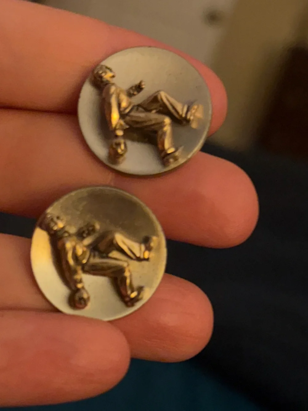 Vintage Gold-Tone and Silver Bowler Motif Cuff Links